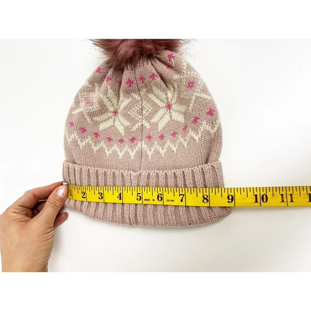 GAP Kids Girls Dusty Pink Fair Isle Knit Beanie Hat Gloves Set Sz L/XL